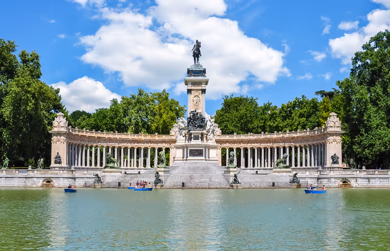 Monument to Alfonso XII in Buen Retiro Park on sunny day, Madrid, Spain
