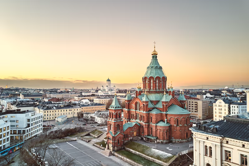 Aerial view of Uspenski Cathedral, Helsinki Finland