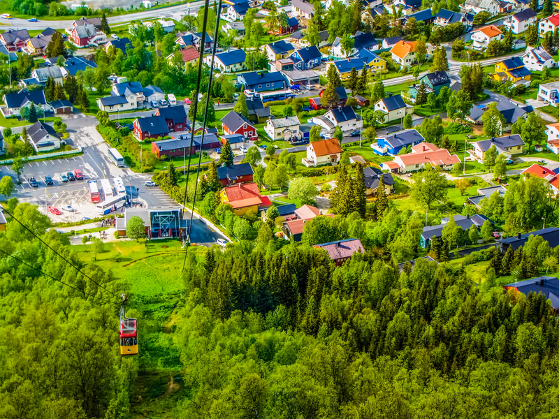 TROMSO, NORWAY - JUNE 17, 2009: View of the Tromso Cable Car (Norwegian: Fjellheisen).