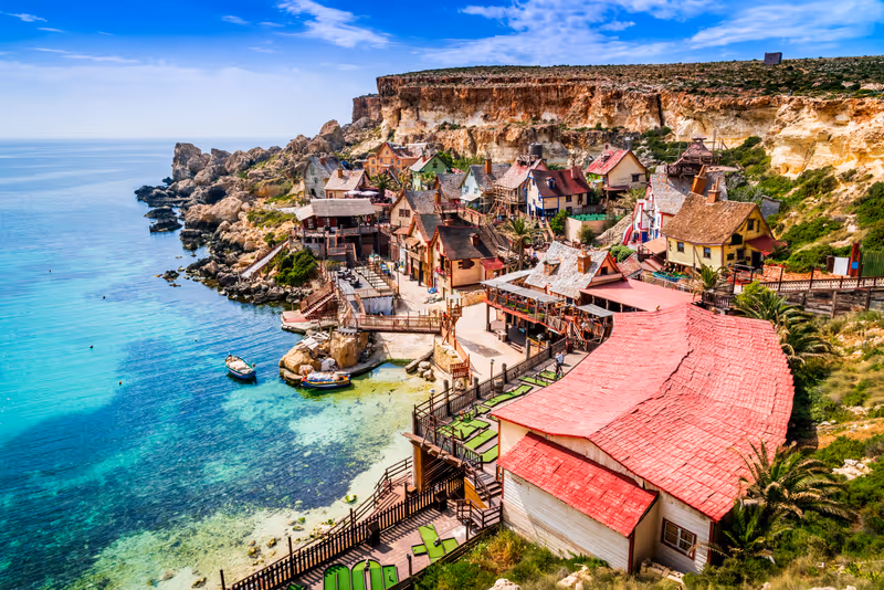 Malta, Il-Mellieha. View of the famous village Mellieha and bay on a sunny day