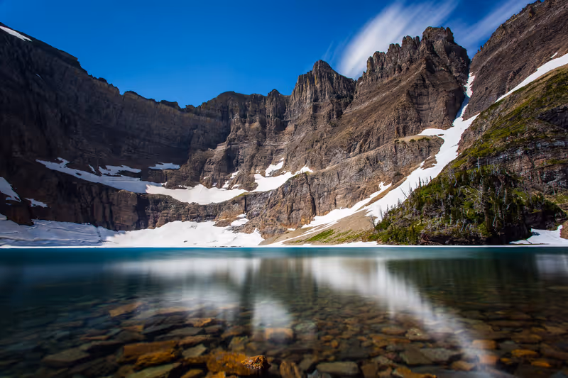 Long exposure shot of iceberg lake, Glacier national park, montana
