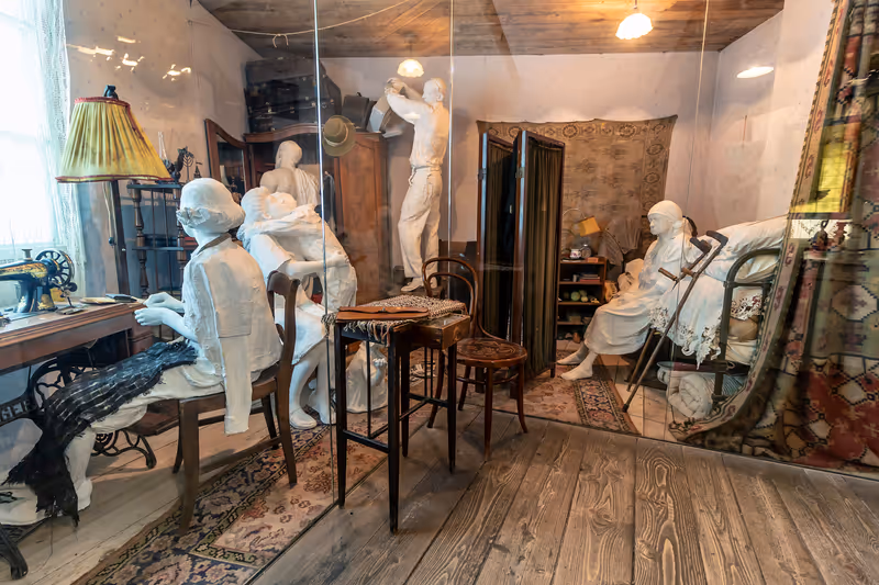 Krakow, Poland - June 3, 2018: Representation of live style of Jewish people in ghettos in German-occupied Poland. Inside Oskar Schindler's Enamel factory museum