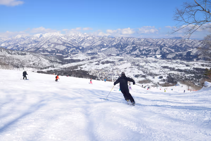 Panoramic ski at hakuba happo in Nagano Japan with blue sky