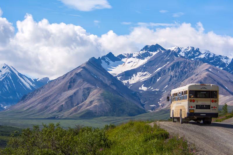 Alaska, USA - July 9, 2016: Denali National Park Bus Tours during Summer.