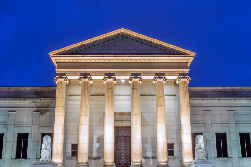 MINNEAPOLIS, MN - JANUARY 2017 - A Medium Shot on the Facade of the Minneapolis Institute of Arts during a Winter Twilight