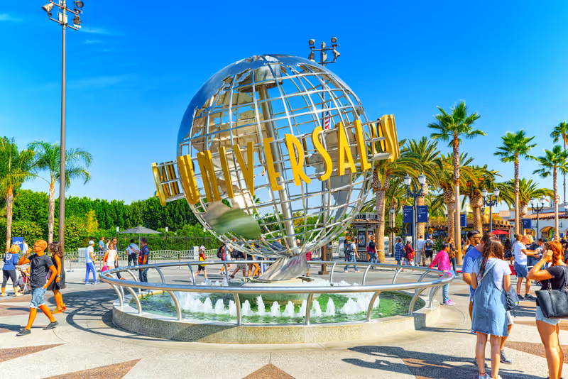 Los Angelos, California, USA - September 07, 2018: World famous park Universal Studios in Hollywood. Ball with the inscription at the entrance to the park.