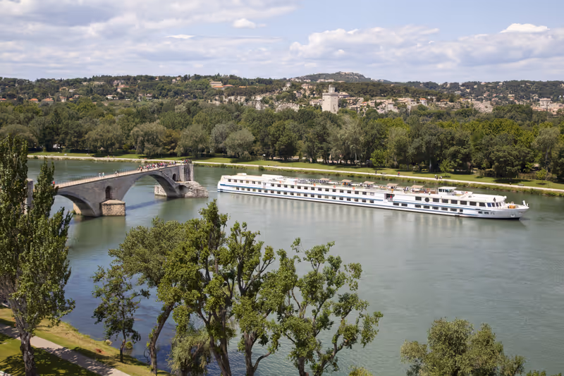 Cruise ship on the Rhone river in Avignon, France