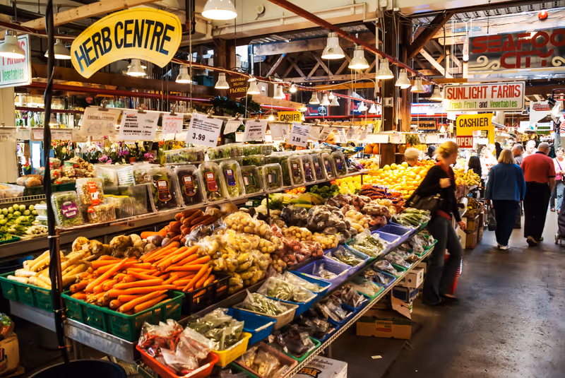 VANCOUVER, CANADA - MAY 17: Granville Island Public Market on May 17, 2007 in Vancouver, Canada. It's home to over 100 vendors offering fresh seafood, meats, sweets and European specialty foods.