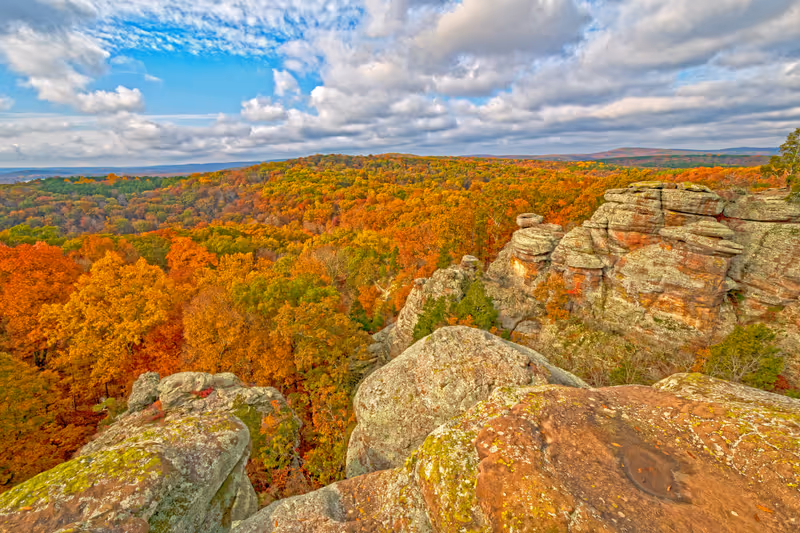 Sunny Skies and Fall Colors in Garden of the Gods in Shawnee National Forest in Southern Illinois