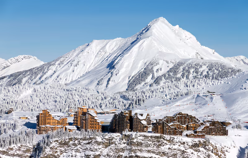 Cityscape of the town of Avoriaz in the Portes du Soleil in France on a sunny day