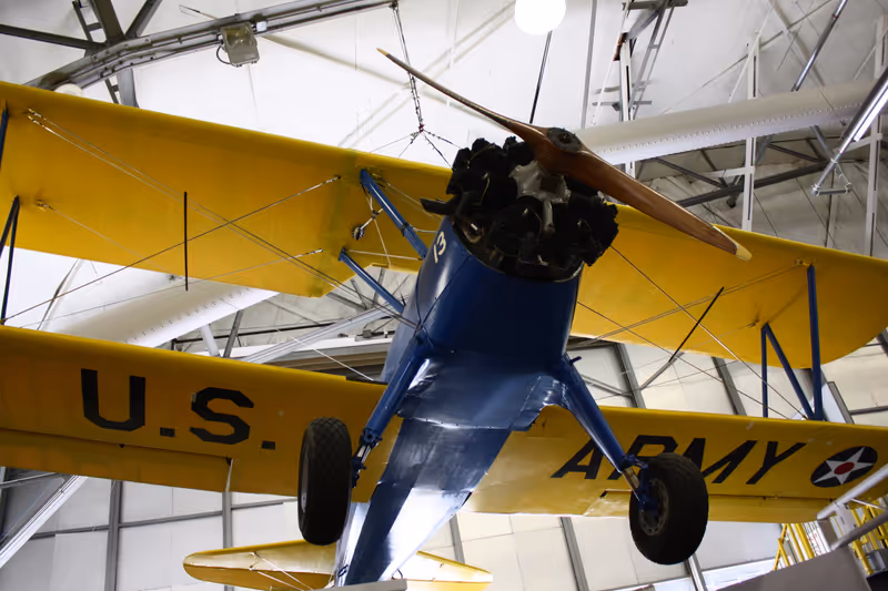 Dover, Delaware, United States - July 2, 2019: A PT-37 Kaydet on display inside the Air Mobility Command Museum