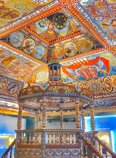 Warsaw, Poland - June 2019 - Reproduction of historical Polish wooden synagogue, Polin Museum
