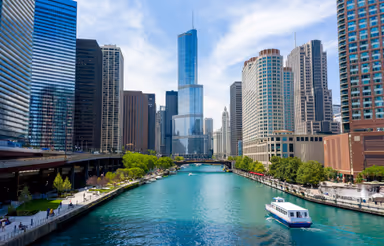 Chicago skyline over the river
