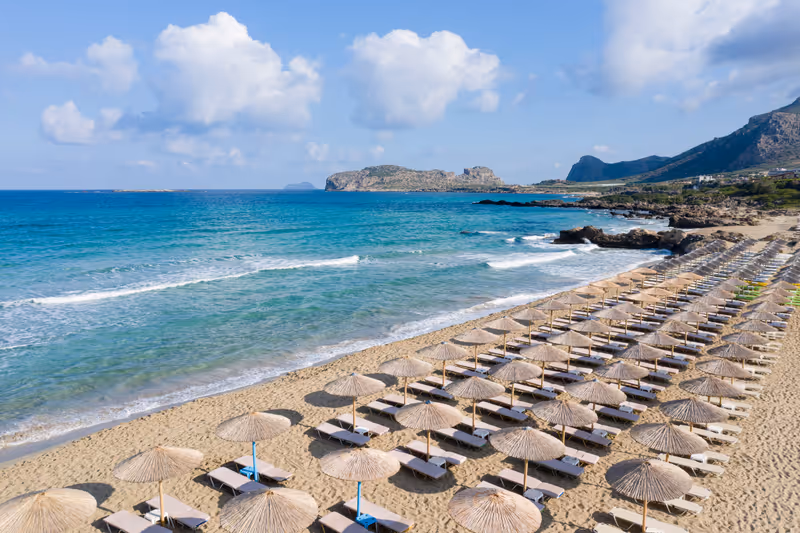 Aerial shot of beautiful turquoise beach Falasarna Falassarna Crete Greece