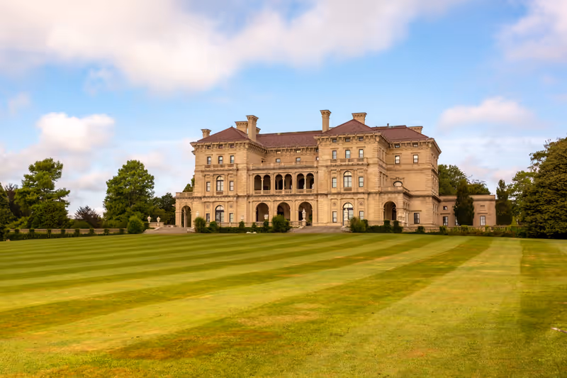 Newport, USA - August 20, 2019: The Breakers is a Vanderbilt mansion located on Ochre Point Avenue, Newport, Rhode Island