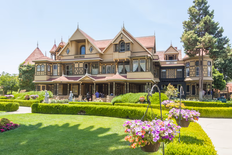 San Jose, California, USA - June 20th, 2019: Exterior of Winchester Mystery House. The Winchester Mystery House was once the personal residence of Sarah Winchester.