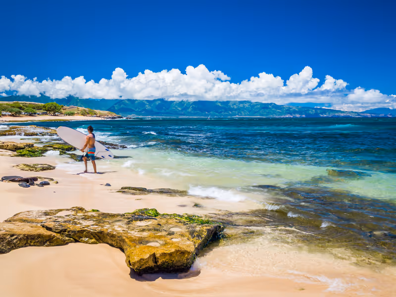 Ho'okipa Beach Park in Maui Hawaii, renowned windsurfing and surf site for wind, big waves and big Turtles drying on sand. Snorkeling paradise for coral reefs.