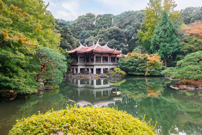 Shinjuku Gyoen National Garden, large park and garden in Shinjuku and Shibuya in Tokyo, Japan