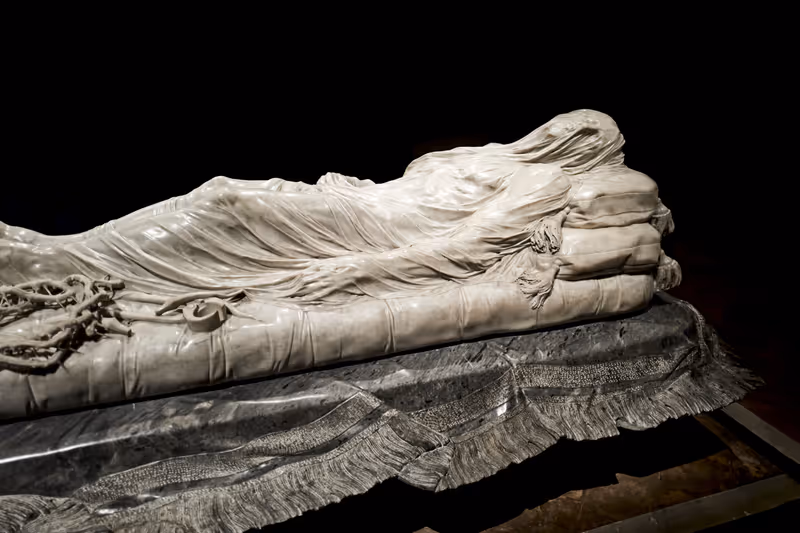 Naples Campania Italy. The Veiled Christ (Cristo velato) is a marble sculpture made by Giuseppe Sanmartino and preserved in the Cappella Sansevero. Naples Italy January 2019