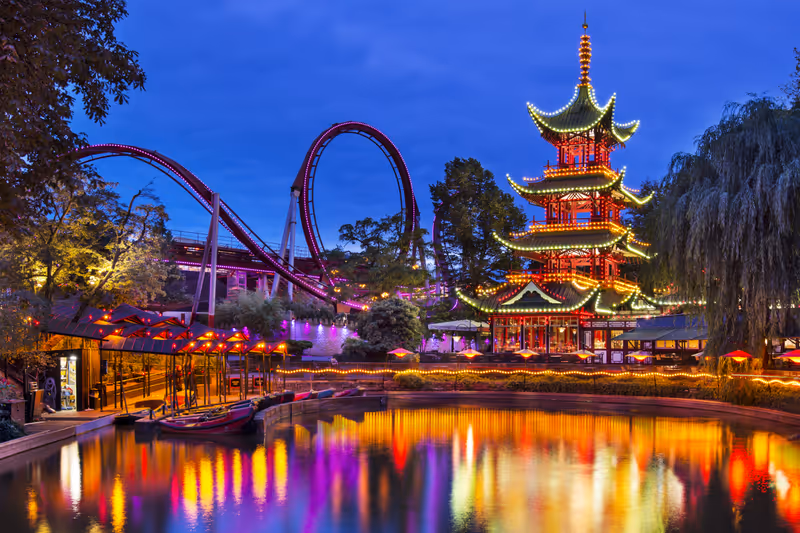 COPENHAGEN - SEPTEMBER 15: Tivoli Gardens September 15, 2013 in Copenhagen, Denmark. The amusement park is the second oldest in the world.