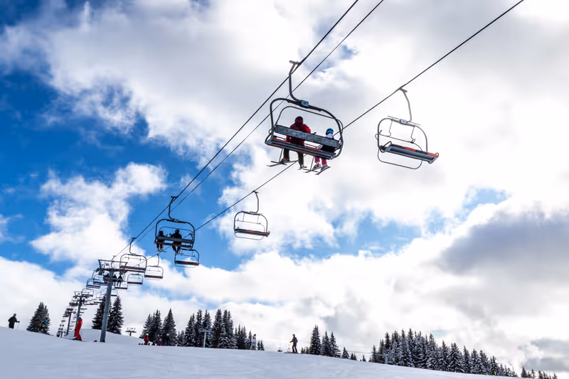 View of the chairlifts of the Morzine ski slopes in the French Alps during winter