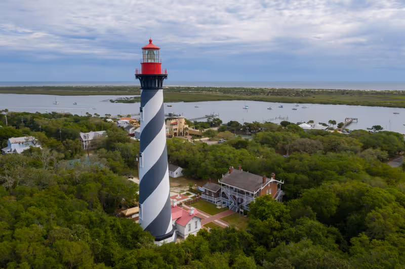 Aerial view of lighthouse in St. Augustine Florida.