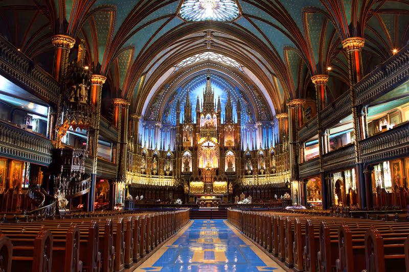 MONTREAL, CANADA - Aug. 20: Inside Notre-Dame Basilica in Montreal Aug. 20, 2012. It is an historic Church in Old Montreal, Quebec, Canada, known for its world-renowned Gothic revival architecture.