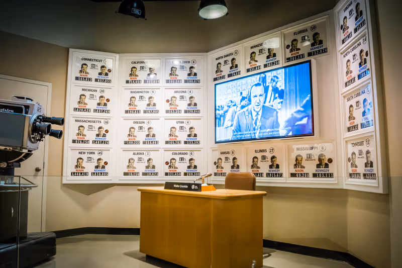 Boston, Massachusetts - May 25, 2018: A re-creation of the 1960 U.S. Presidential election results at the John F Kennedy Presidential Library and Museum.