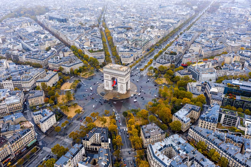 Aerial view of Arc de Triomphe, Paris