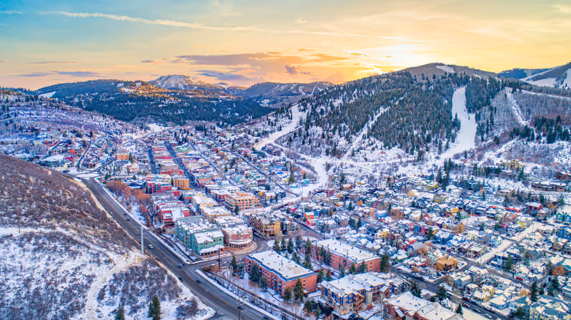 Park City, Utah, USA Downtown Skyline Aerial.
