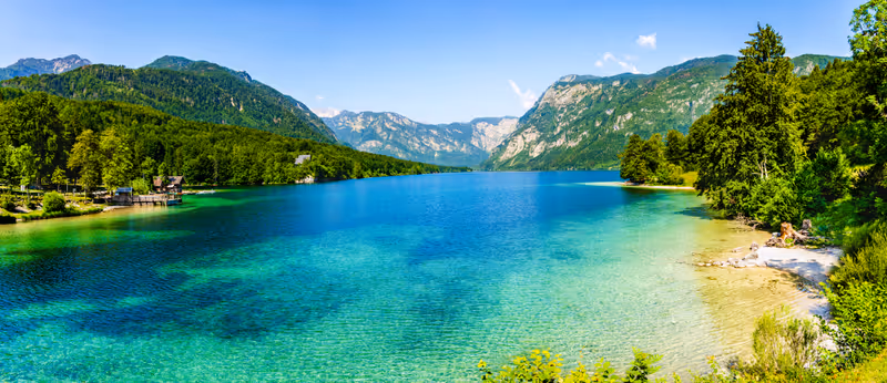 Lake Bohinj, the largest permanent lake in Slovenia, located within the Bohinj Valley of the Julian Alps, in the northwestern Upper Carniola region, part of Triglav National Park