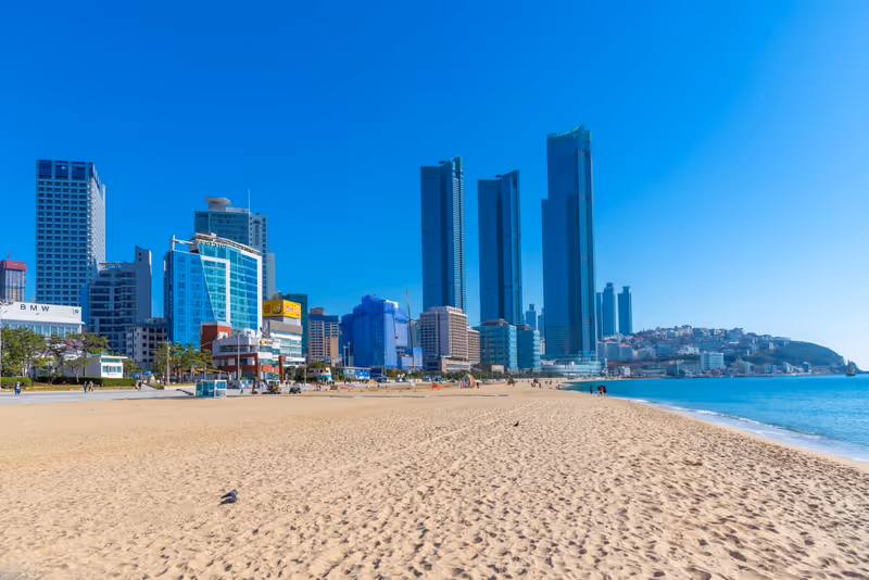 BUSAN, KOREA, OCTOBER 30, 2019: Haeundae Beach in Busan, republic of Korea