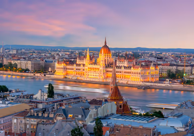 Hungarian Parliament building at sunrise, Budapest, Hungary