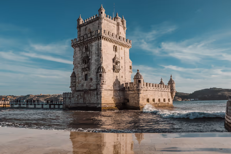 View at the Belem tower at the bank of Tejo River in Lisbon - Portugal