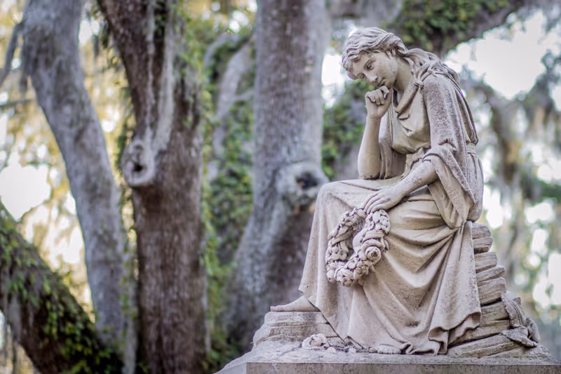 statue in Bonaventure cemetery in Savannah