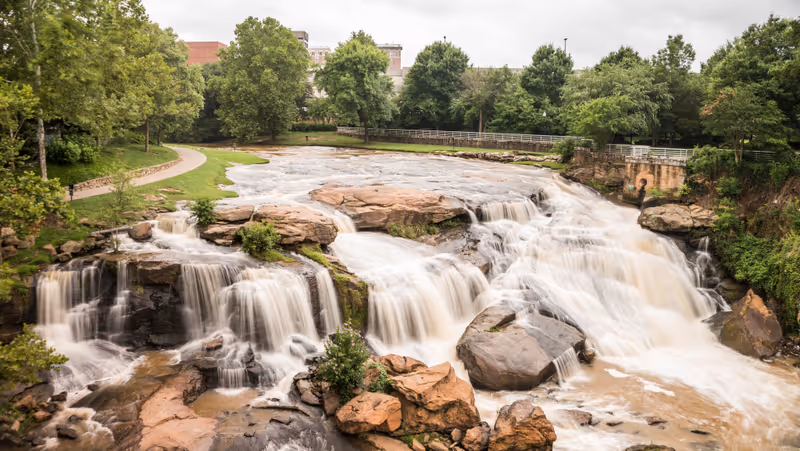 HDR image of scenic Fall Park on The Reedy River in Greenville, South Carolina