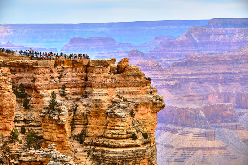 Grand Canyon, Arizona, USA, - June 23, 2021: Tourist at Mather Point lookout on the south rim of the Grand Canyon National Park in Arizona