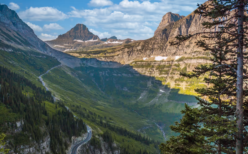 Scenic Highline Trail Views of Glacier Valley by the Going-to-the-Sun Road in Glacier National Park, Montana