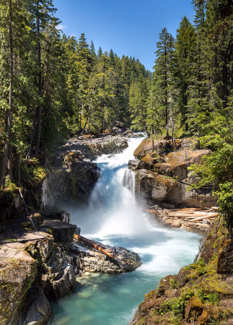 The Silver Falls Waterfall in the Mount Rainier National Park, Wahsington USA
