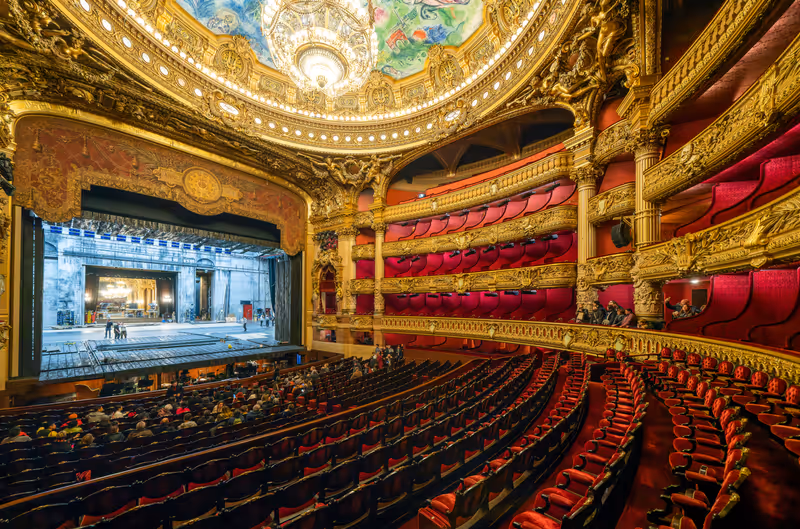 PARIS - NOVEMBER 30, 2019 : An interior view of Opera de Paris, Palais Garnier. It was built from 1861 to 1875 for the Paris Opera house.