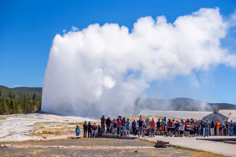 Famous Old Faithful Geyser in Yellowstone National Park in USA