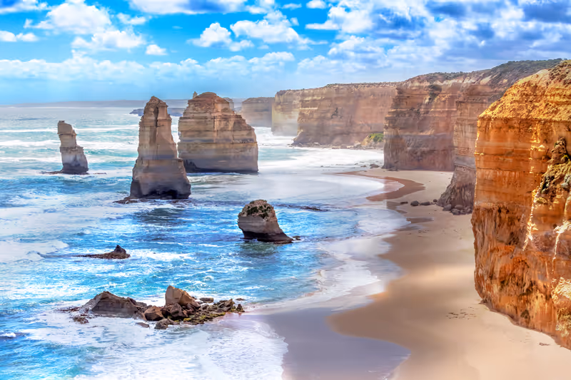 Twelve Apostles and orange cliffs along the Great Ocean Road in Australia