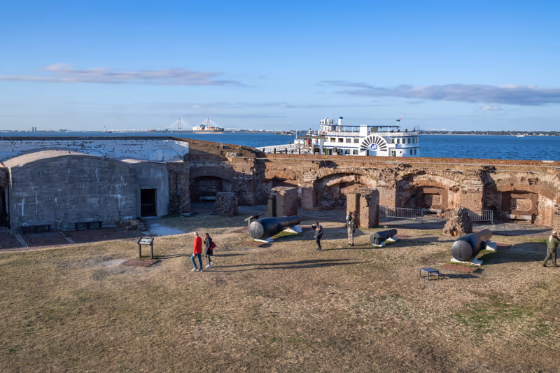 Charleston, South Carolina: December 13, 2021: Fort Sumter and Fort Moultrie National Historical Park in South Carolina. The park gets 888,330 visitors a year.