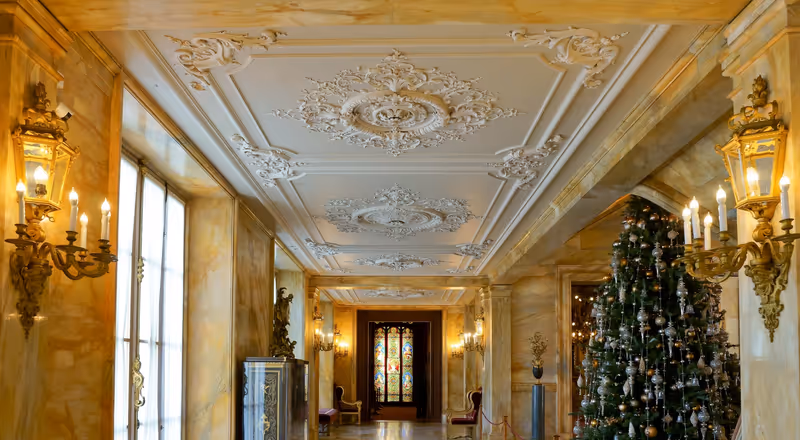 Rhode Island, United States -November 7, 2022: beautiful hallway of historical Marble house Newport