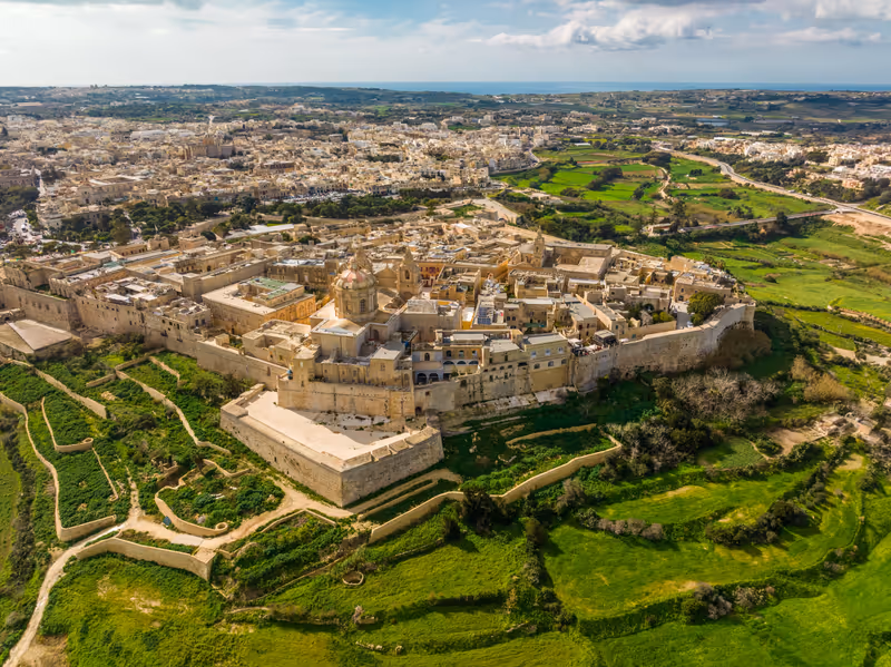 Mdina city, drone top view. Malta