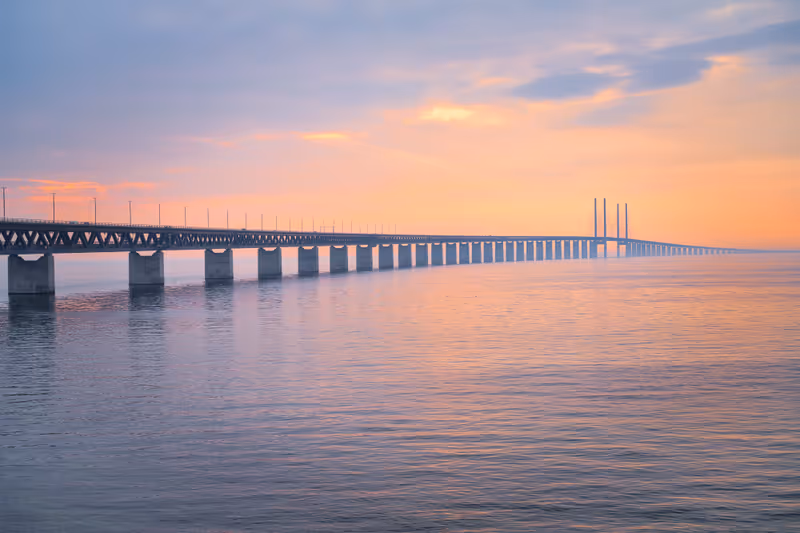 The Oresund Bridge is a combined motorway and railway bridge between Sweden and Denmark (Malmo and Copenhagen). Selective focus.