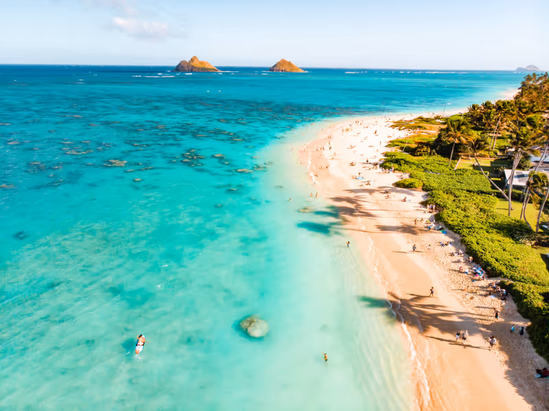Drone photo of Lanikai Beach on the island of Hawaii