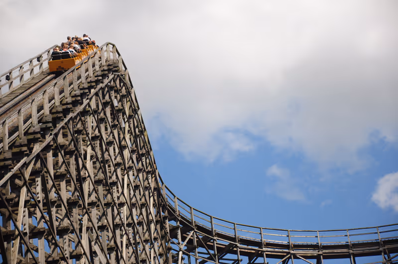 Rollercoaster against blue sky in Heide Park Resort in Germany