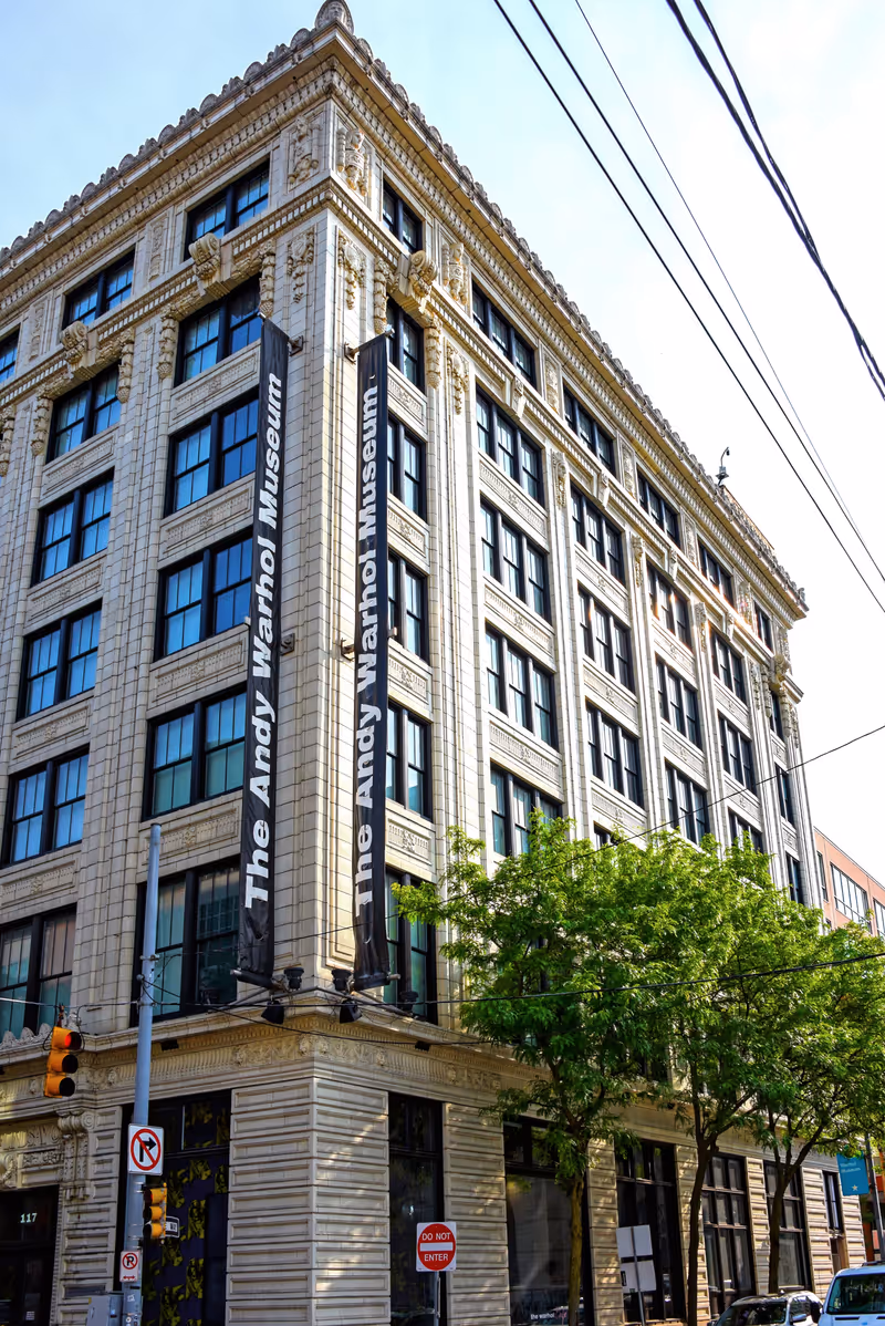 Pittsburgh, PA, USA- May 21, 2023: The Andy Warhol Museum on Sandusky Street contains an extensive permanent collection of art from the famous pop art native of Pittsburgh.