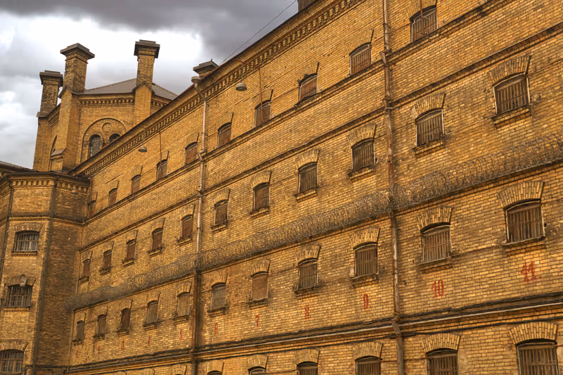 The Prison in Vilnius. Building. Walls. Window. Gates. LUKIŠKĖS PRISON